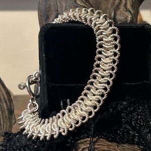 Gorgeous braided 925 Sterling bracelet toggle clasp 40 grams